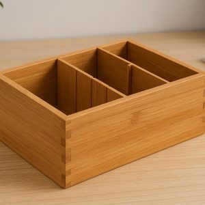 10 Bamboo Desktop Storage Box with Removable Dividers for Home and Office