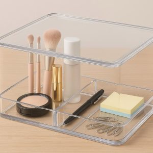 12 Acrylic Desktop Storage Box with Clear Lid for Makeup and Office Supplies
