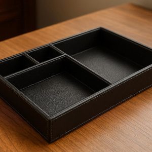 15 Leather Desktop Storage Tray with Compartments for Executive Office