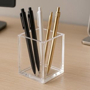 4 Acrylic Pen Holder with Clear Design for Modern Desk and Vanity Use