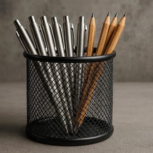 5 Industrial Style Iron Pen Holder with Mesh Design for Office and Studio